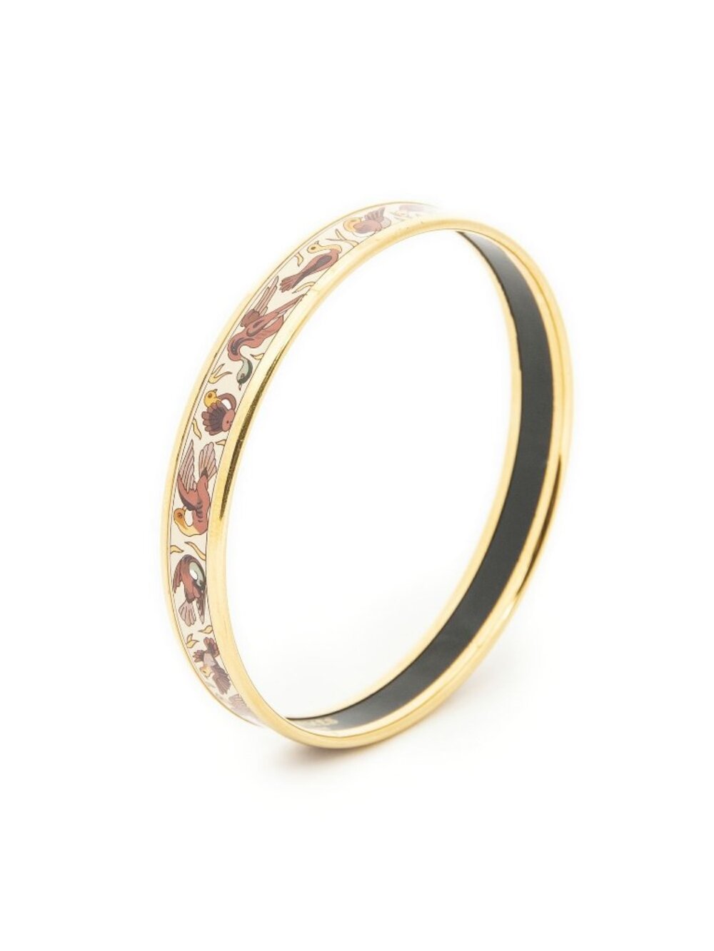 Hermes Enamel Bangle Beige Red Gold Plated Bracelet
